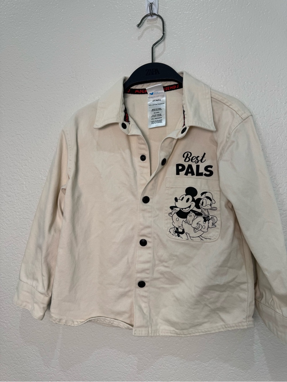 Disney Mickey Friends 4T Cream Cotton Shacket Best Pals Donald Goofy Jacket
